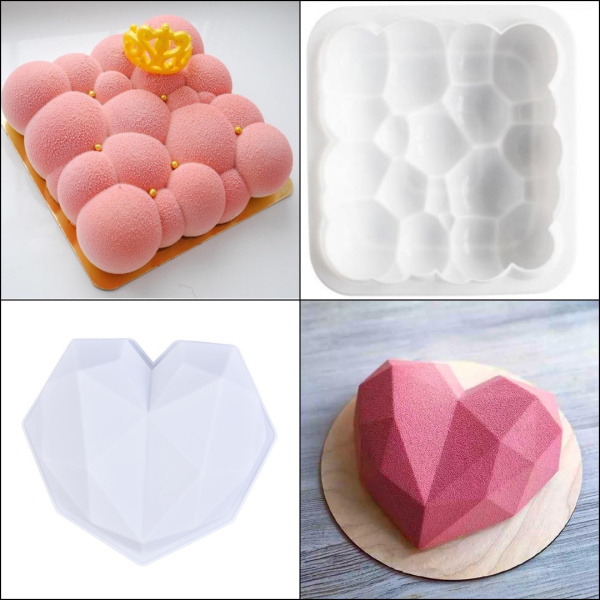 Két Formát tartalmazó Szív és Felhő 3D Bubble szilikon Készlet,  tortasütéshez, Onuvio™